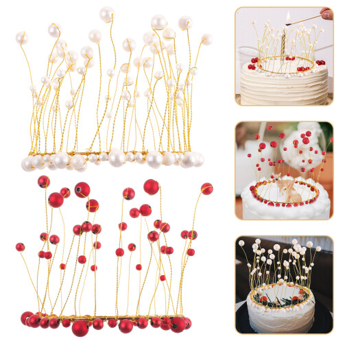 2Stk Happy Birthday Kuchen Dekorative Spitze Mit Perlen Krone 2