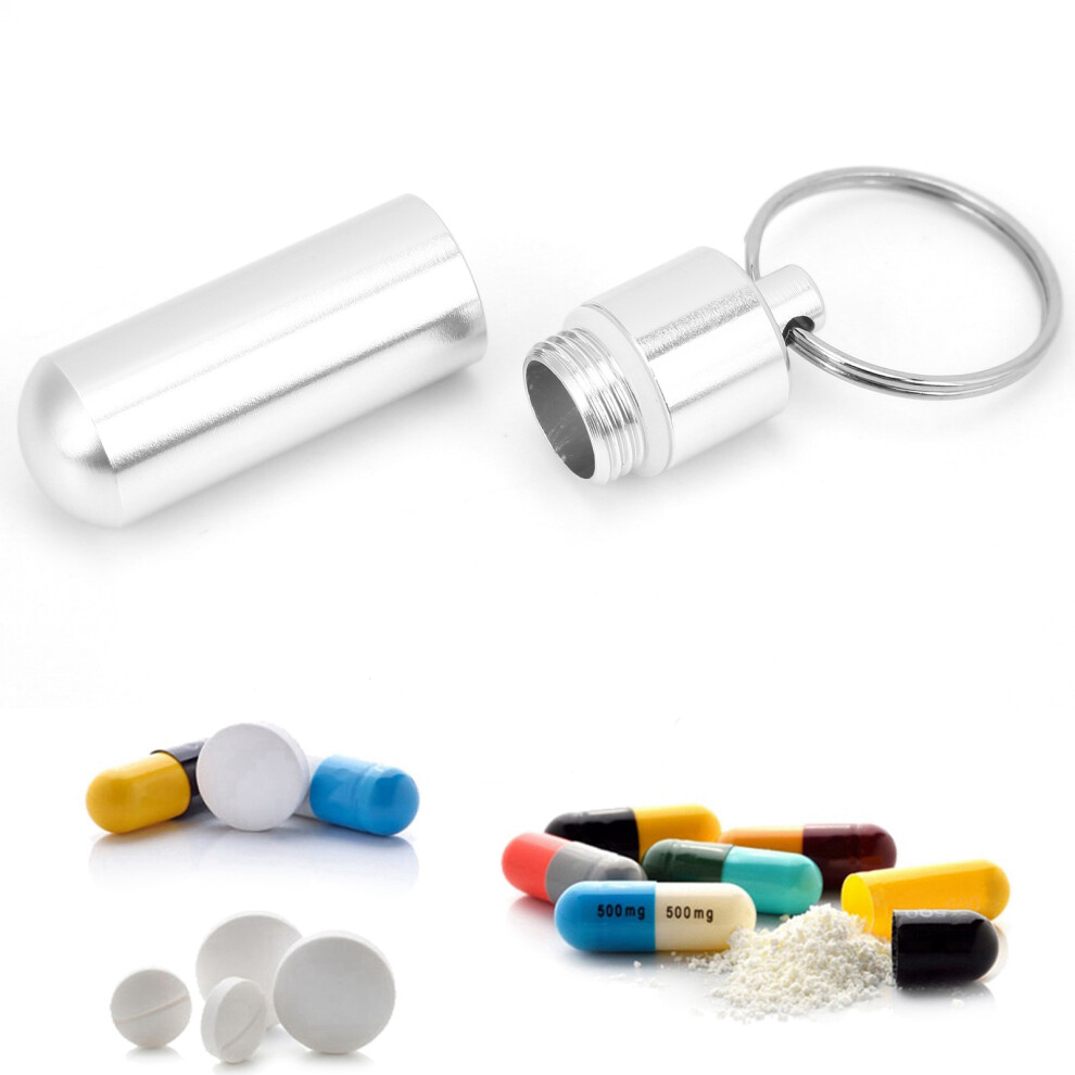 Aluminum Alloy Waterproof Mini Pill Box With Keychain For Travel & Outdoors 6951358693212