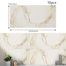 (Beige Crush Marble, 40cm L x 40cm W) AceHome 10Pcs PVC Marble Wall Sticker Peel and Stick Tile Vinyl Wrap for Kitchen and Bathroom Decor