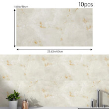 (Beige and Gold Marble, 40cm L x 40cm W) AceHome 10Pcs PVC Marble Wall Sticker Peel and Stick Tile Vinyl Wrap for Kitchen and Bathroom Decor