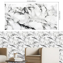 (Black & White, 40cm L x 40cm W) AceHome 10Pcs PVC Marble Wall Sticker Peel and Stick Tile Vinyl Wrap for Kitchen and Bathroom Decor