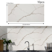 (Ceramic White Marble, 60cm L x 30cm W) AceHome 10Pcs PVC Marble Wall Sticker Peel and Stick Tile Vinyl Wrap for Kitchen and Bathroom Decor