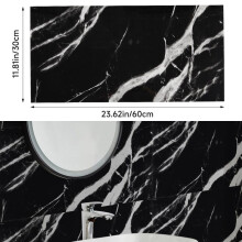 (Classic Black and White, 60cm L x 30cm W) AceHome 10Pcs PVC Marble Wall Sticker Peel and Stick Tile Vinyl Wrap for Kitchen and Bathroom Decor