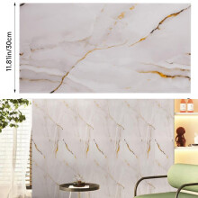 (Gold Vein marble, 60cm L x 30cm W) AceHome 10Pcs PVC Marble Wall Sticker Peel and Stick Tile Vinyl Wrap for Kitchen and Bathroom Decor