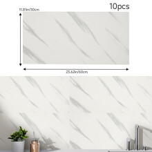 (Glossy White Marble, 40cm L x 40cm W) AceHome 10Pcs PVC Marble Wall Sticker Peel and Stick Tile Vinyl Wrap for Kitchen and Bathroom Decor