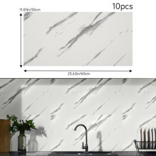 (Jazz White Marble, 40cm L x 40cm W) AceHome 10Pcs PVC Marble Wall Sticker Peel and Stick Tile Vinyl Wrap for Kitchen and Bathroom Decor