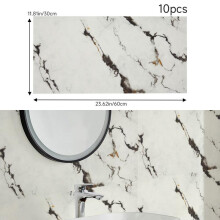 (Lime Stone Marble, 40cm L x 40cm W) AceHome 10Pcs PVC Marble Wall Sticker Peel and Stick Tile Vinyl Wrap for Kitchen and Bathroom Decor