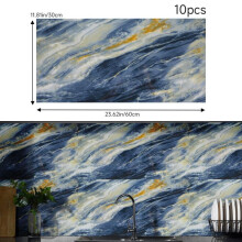 (Ocean Blue Marble, 60cm L x 30cm W) AceHome 10Pcs PVC Marble Wall Sticker Peel and Stick Tile Vinyl Wrap for Kitchen and Bathroom Decor