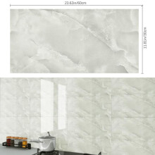 (Snow Jade, 40cm L x 40cm W) AceHome 10Pcs PVC Marble Wall Sticker Peel and Stick Tile Vinyl Wrap for Kitchen and Bathroom Decor