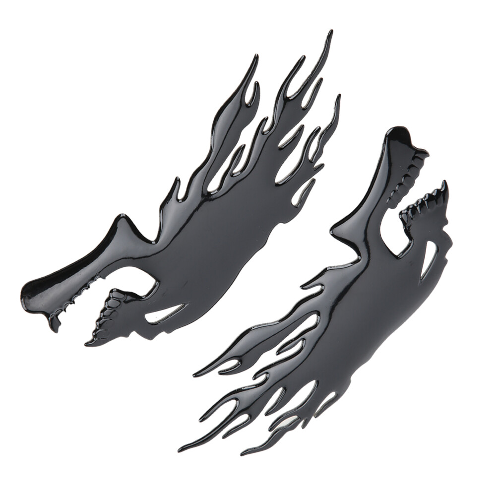 2Pcs 3D Flame Skull Fuel Tank Decals For Motorcycles Waterproof Vinyl Black 6921358695714