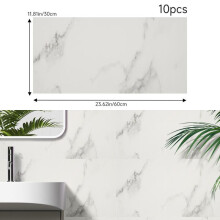 (Smooth White Marble, 60cm L x 30cm W) AceHome 10Pcs PVC Marble Wall Sticker Peel and Stick Tile Vinyl Wrap for Kitchen and Bathroom Decor