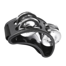 Fuß-Tamburin Percussion-Instrument mit 2 Klingelglocken-Sätzen, Schwarz, 10x4x6cm