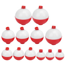 12pcs SnapOn Fishing Bobbers Set Round Floats Red White Durable ABS
