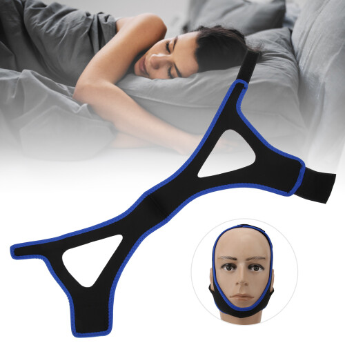 Black with Blue Edge Adjustable AntiSnoring Chin Strap Breathable Support Belt
