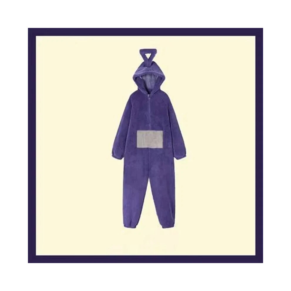 (PURPLE, 3XL/185CM) Flannel Teletubbies Costume Lala Disi Onesis Cosplay Jumpsuit Pajama Gift