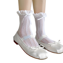 Women Lolitas Crew Socks Sweet Bowknot Ankle-short tube white