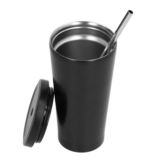 Bicchiere termico da 500 ml, coperchio con cannuccia, 10x18x6,5 cm, Nero 1