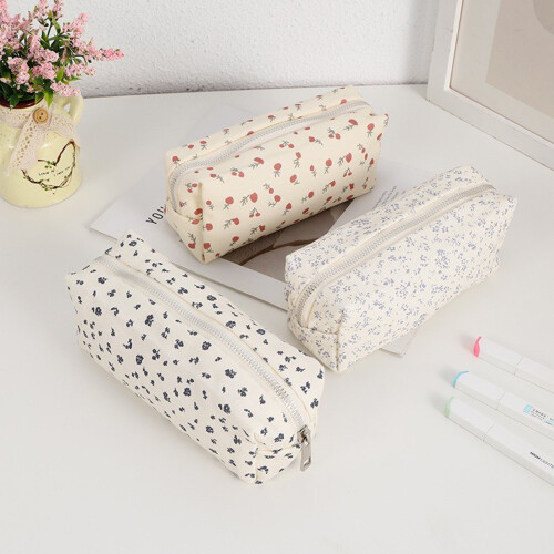 Aesthetic Pencil Case Practical Pen Case Bows-Strawberry floral 2