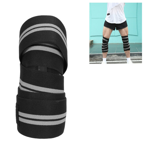 Elastic Knee Wraps Compression Brace for Weightlifting, 180 x 8cm Black/Gray