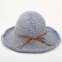 Women's Summer Handwoven Foldable Wide Brim Fisherman's Raffia Straw Hat (light blue)