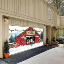Christmas Holiday Banner 7x16 Ft, Compatible with Barn Garage Doors, Large Outdoor Indoor Door Cover Mural, Winter Backdrop Decoration