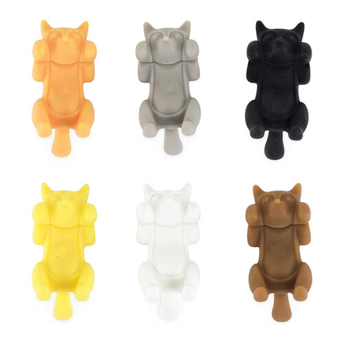 Marqueurs de verres à vin en Silicone couché en forme de chat, 6