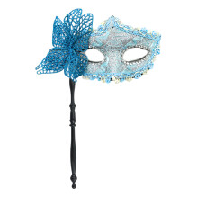 Women Masquerade Mask Halloween Party Mask with Holding-Blue