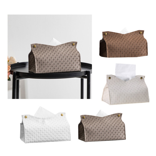 Tissue Box Cover Modern PU Leather Rectangular Tissue Box-White 2