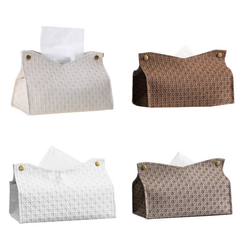 Tissue Box Cover Modern PU Leather Rectangular Tissue Box-White 1