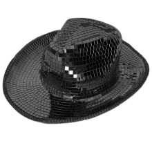 Vacation Cowboy Hat Shining Mirrored Reflective Gleaming-Black