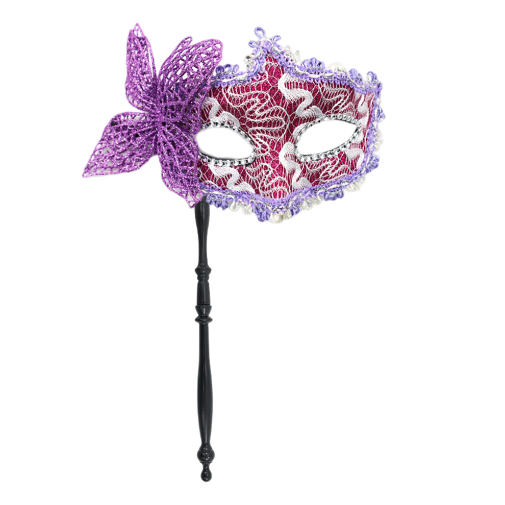 Masquerade Mask For Women Half Face Mask With Holding-Purple 7754000302680