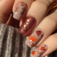 Faux ongles décoratifs pour femmes, 24 pièces, thème feuille