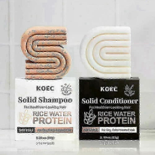 (3pcs) Rice Protein Shampoo & Conditioner Bar Set - Solid Eco Treatment fo...