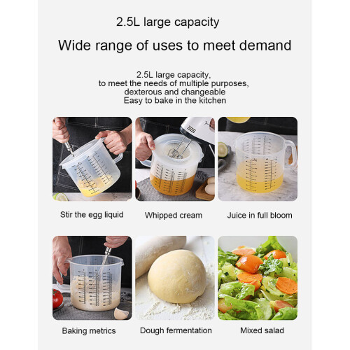 2.5L Baking Measuring Cup Scale Mixing Bowl with Lid Transparent 1