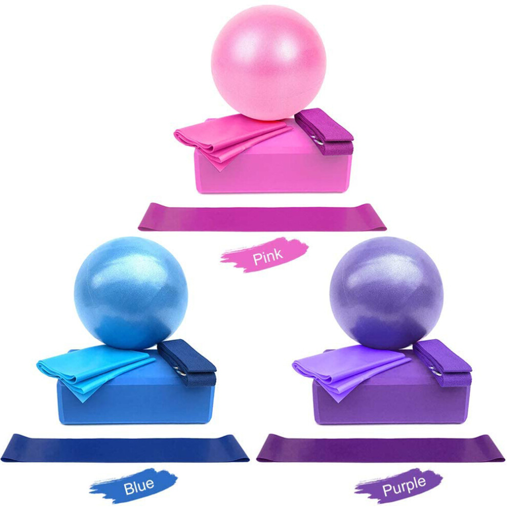 5PCS Yoga Set with Ball Blocks Straps Resistance Loop - Blue Pink Purple-image-OPC-PMSHYB6-NEW