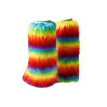 Colorful Winter Leg Warmers Furry Rainbow Boot Covers for-E40