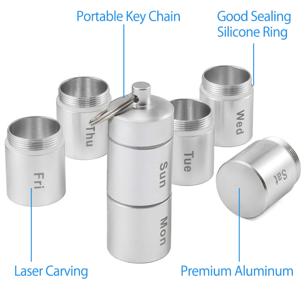 Silver 7 Days Aluminum Alloy Pill Case Organizer 18.5X2.5x2.5cm