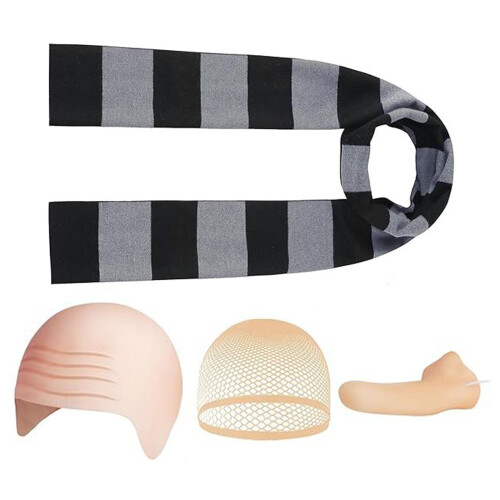 Cartoon Characters Bald Hat Set Bald Caps False Nose-Black