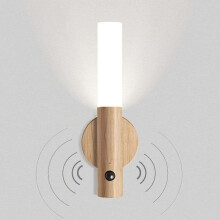 LED Wall Light Wooden Vintage Battery Wall Lamp Motion Sensor USB Rechargeable Wireless Night Light Magnetic Kids Lighting Bedside Lamp Warm White [E