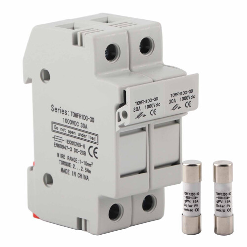 Fuse Holder Base 2 Pole DIN Rail Mount 1000V DC 2P15A 1