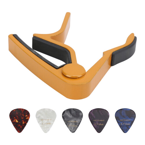 Capodastre pour guitare 1 pièce + 5 médiators en celluloïde, doré 2