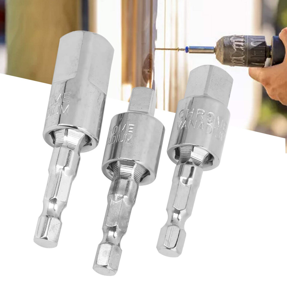 3Pcs Metal Hex Shank Square Adapter Set, 360 Rotatable, Silver 4661358738616