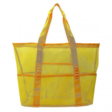 (Yellow) Mesh Beach Bags Tote Bag Vacation Beach Toy Bag Swimming Bag Packable Beach Bag For Toys & Vacation Essentials