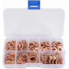 200pcs Metal Copper Flat Washers Metal Flat Washer Assortment Kit Flat Copper Gaskets Great for Drain Plugs, Water, Fuel and Hydraulic Fittings