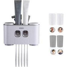 Automatic Toothpaste Dispenser and Toothbrush Holder Set with Wall Mount - Hands Free 2 Toothpaste Squeezers with 5 Brushes Set with 4 Cups - Fit for