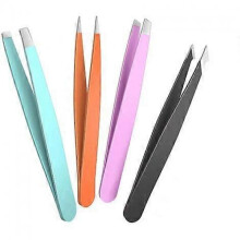 Women's Tweezers, 4 Pack Precision Eyebrow Tweezers, Professional Slant Tip Tweezer Set for Ingrown Hairs, Daily Beauty Tool with