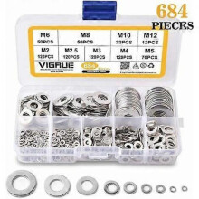 Washer Washers-684 Washers 9 Sizes Stainless Steel Washers and Lock Washers (M2 M2.5 M3 M4 M5 M6 M8 M10 M12) (Silver)
