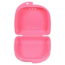Retainer Case with Vent Holes and Hinged Lid Snaps Mouth Guard Case Orthodontic Dental Retainer Box Denture Storage Container (Pink)