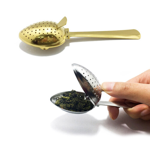 Tea Strainers for Loose Tea Tea Filter Long Spoon-Gold 2