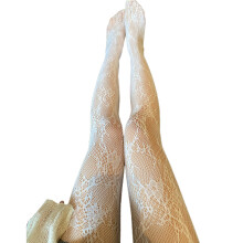 Women Hollow Out Mesh Fishnet Pantyhose Sweet Lace Floral-White